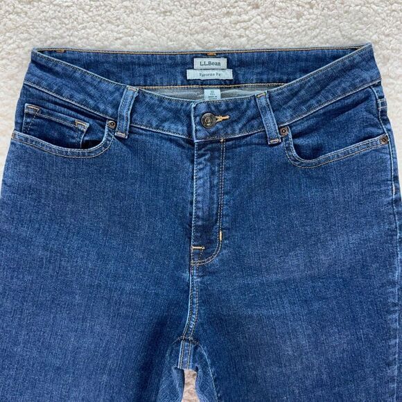 L.L.Bean Favorite Fit Jens Womens 10 Straight Leg Cuffed Hem Ankle Pockets Denim - Picture 4 of 12